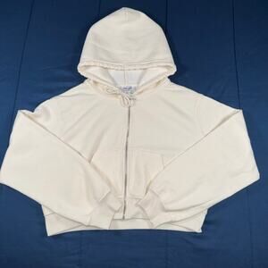 Refuge Athletics Cream Cropped Zip Up Hoodie Women’s Large Fleece